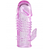 Розовая  гелевая насадка с клиторальным отростком - 13,5 см. - Toyfa Basic - в Нижнекамске купить с доставкой