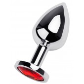 Серебристая коническая анальная пробка с красным кристаллом - 8 см. - ToyFa - купить с доставкой в Нижнекамске