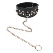 Черный ошейник с шипами и металлическим поводком-цепочкой - Notabu - купить с доставкой в Нижнекамске