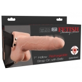 Телесный перезаряжаемый вибрострапон 7  Hollow Rechargeable Strap-on with Balls - 20,3 см. - Pipedream - купить с доставкой в Нижнекамске
