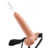 Телесный полый страпон с имитацией эякуляции 7.5  Hollow Squirting Strap-On with Balls Flesh - 21,6 см. - Pipedream - купить с доставкой в Нижнекамске