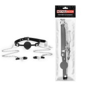 Черный кляп-шарик с зажимами на соски на металлической цепочке - Notabu - купить с доставкой в Нижнекамске