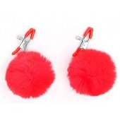 Зажимы для сосков с красным пушком - Notabu - купить с доставкой в Нижнекамске