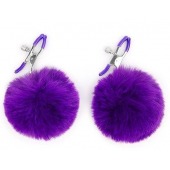 Зажимы для сосков с фиолетовым пушком - Notabu - купить с доставкой в Нижнекамске