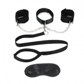 Чёрный ошейник с наручниками и поводком Collar Cuffs   Leash Set - Lux Fetish - купить с доставкой в Нижнекамске