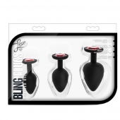 Набор черных анальных пробок с красным кристаллом-сердечком Bling Plugs Training Kit - Blush Novelties - купить с доставкой в Нижнекамске