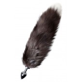 Серебристая металлическая анальная втулка с хвостом чернобурой лисы - размер S - ToyFa - купить с доставкой в Нижнекамске