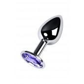 Серебристая конусовидная анальная пробка с фиолетовым кристаллом - 7 см. - ToyFa - купить с доставкой в Нижнекамске