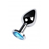 Серебристая конусовидная анальная пробка с голубым кристаллом - 8 см. - ToyFa - купить с доставкой в Нижнекамске