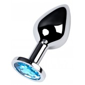 Серебристая конусовидная анальная пробка с голубым кристаллом - 8 см. - ToyFa - купить с доставкой в Нижнекамске