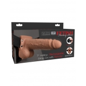 Кофейный перезаряжаемый вибрострапон 7  Hollow Rechargeable Strap-on with Balls - 20,3 см. - Pipedream - купить с доставкой в Нижнекамске