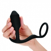 Черное эрекционное кольцо с анальным плагом Snug   Tug - b-Vibe - в Нижнекамске купить с доставкой