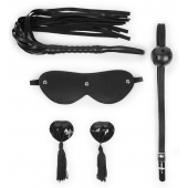Эротический набор в черном цвете: маска, кляп, пэстисы, плётка - Notabu - купить с доставкой в Нижнекамске
