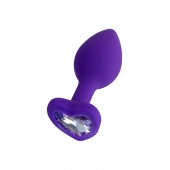Фиолетовая анальная втулка Diamond Heart с прозрачным кристаллом - 7 см. - ToyFa - купить с доставкой в Нижнекамске