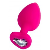 Розовая анальная втулка Diamond Heart с прозрачным кристаллом - 9,5 см. - ToyFa - купить с доставкой в Нижнекамске