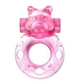 Розовое эрекционное виброкольцо на пенис Pink Bear - Baile - в Нижнекамске купить с доставкой