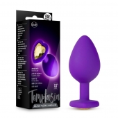 Фиолетовая анальная пробка Bling Plug Medium с золотистым стразом - 8,3 см. - Blush Novelties - купить с доставкой в Нижнекамске