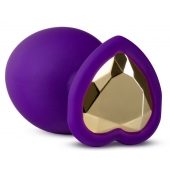 Фиолетовая анальная пробка Bling Plug Large с золотистым стразом - 9,5 см. - Blush Novelties - купить с доставкой в Нижнекамске