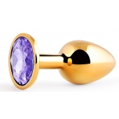 Золотистая анальная пробка с фиолетовым стразом - 7,2 см. - Anal Jewelry Plug - купить с доставкой в Нижнекамске