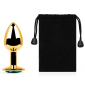 Золотистая анальная пробка с голубым стразом - 7,2 см. - Anal Jewelry Plug - купить с доставкой в Нижнекамске