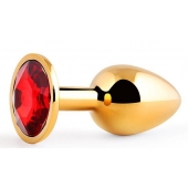 Золотистая анальная пробка с красным стразом - 7,2 см. - Anal Jewelry Plug - купить с доставкой в Нижнекамске