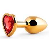 Золотистая анальная пробка с красным стразом-сердечком - 7 см. - Anal Jewelry Plug - купить с доставкой в Нижнекамске