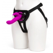 Лиловый страпон Rechargeable Vibrating Strap-On Harness Set - 17,6 см. - Happy Rabbit - купить с доставкой в Нижнекамске