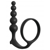 Черная анальная цепочка с эрекционным кольцом Ass-gasm Cockring Anal Beads - Pipedream - в Нижнекамске купить с доставкой