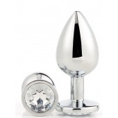 Серебристая анальная втулка с прозрачным кристаллом - 7,1 см. - Dream Toys - купить с доставкой в Нижнекамске