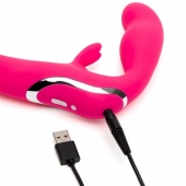 Ярко-розовый безремневой страпон Rechargeable Vibrating Strapless Strap-On - Happy Rabbit - купить с доставкой в Нижнекамске