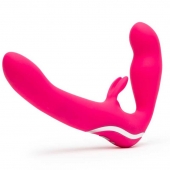 Ярко-розовый безремневой страпон Rechargeable Vibrating Strapless Strap-On - Happy Rabbit - купить с доставкой в Нижнекамске