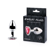 Серебристая анальная пробка с малиновым кристаллом-сердечком - 7 см. - Anal Jewelry Plug - купить с доставкой в Нижнекамске