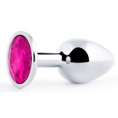 Серебристая анальная пробка с малиновым кристаллом - 7,2 см. - Anal Jewelry Plug - купить с доставкой в Нижнекамске