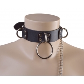 Черный кожаный ошейник Big Ring - Sitabella - купить с доставкой в Нижнекамске