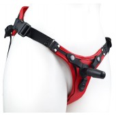 Красно-черный женский пояс с 2 способами крепления насадок и вагинальной пробкой - LOVETOY (А-Полимер) - купить с доставкой в Нижнекамске