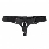 Чёрные кожаные трусики для больших насадок - БДСМ Арсенал - купить с доставкой в Нижнекамске