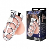 Серебристая металлическая клетка для члена с замком Enslave Cock Cage - BlueLine - купить с доставкой в Нижнекамске