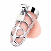 Серебристая металлическая клетка для члена с замком Enslave Cock Cage - BlueLine - купить с доставкой в Нижнекамске