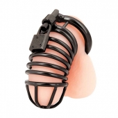 Черная металлическая клетка с замком Deluxe Chastity Cage - BlueLine - купить с доставкой в Нижнекамске