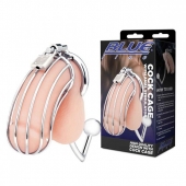 Серебристая металлическая клетка с анальным стимулятором Cock Cage - BlueLine - купить с доставкой в Нижнекамске