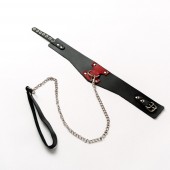 Черный широкий ошейник с красным декором и поводком - Crazy Handmade - купить с доставкой в Нижнекамске