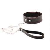 Черный широкий ошейник с красной строчкой и поводком - Crazy Handmade - купить с доставкой в Нижнекамске