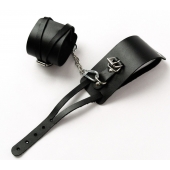 Черные кожаные оковы с креплением в виде веревочек - Crazy Handmade - купить с доставкой в Нижнекамске