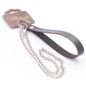 Серебристый металлический поводок с кожаной черной ручкой - 80 см. - Crazy Handmade - купить с доставкой в Нижнекамске