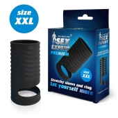 Черная открытая насадка на пенис с кольцом для мошонки XXL-size - 9,4 см. - Sex Expert - в Нижнекамске купить с доставкой