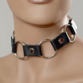 Кожаный черный ошейник с кольцами - Sitabella - купить с доставкой в Нижнекамске