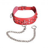 Красный кожаный ошейник с карабином и поводком - Sitabella - купить с доставкой в Нижнекамске