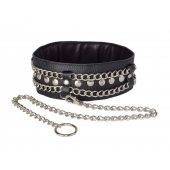 Чёрный ошейник с цепочками и поводком - Sitabella - купить с доставкой в Нижнекамске