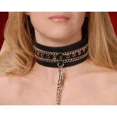 Чёрный ошейник с цепочками и поводком - Sitabella - купить с доставкой в Нижнекамске