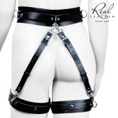 Черный кожаный пояс с гартерами - S-M - Notabu - купить с доставкой в Нижнекамске